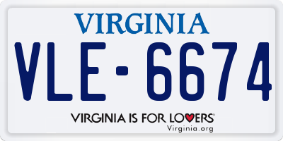VA license plate VLE6674