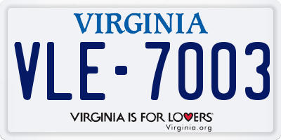 VA license plate VLE7003