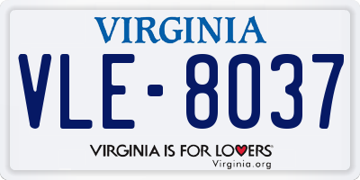VA license plate VLE8037