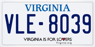 VA license plate VLE8039