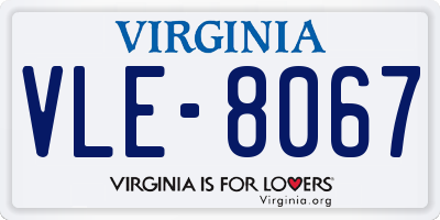 VA license plate VLE8067