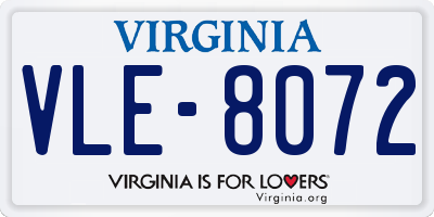 VA license plate VLE8072