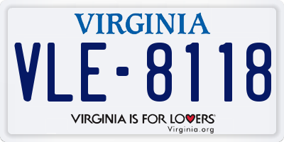 VA license plate VLE8118