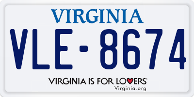 VA license plate VLE8674