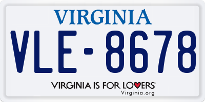 VA license plate VLE8678