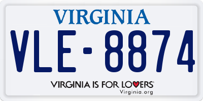 VA license plate VLE8874
