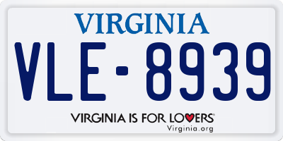 VA license plate VLE8939