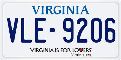 VA license plate VLE9206