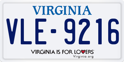 VA license plate VLE9216
