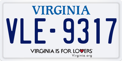VA license plate VLE9317