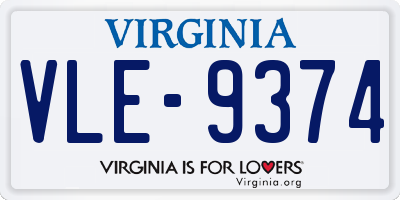 VA license plate VLE9374