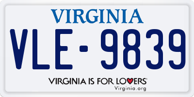 VA license plate VLE9839