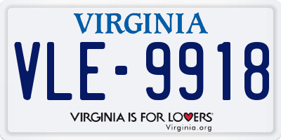 VA license plate VLE9918