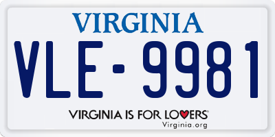 VA license plate VLE9981