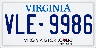 VA license plate VLE9986