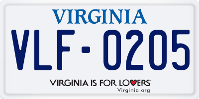 VA license plate VLF0205
