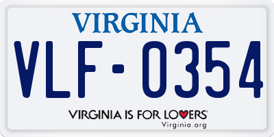 VA license plate VLF0354