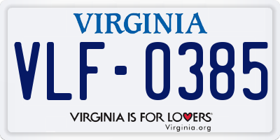 VA license plate VLF0385