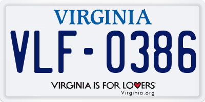 VA license plate VLF0386