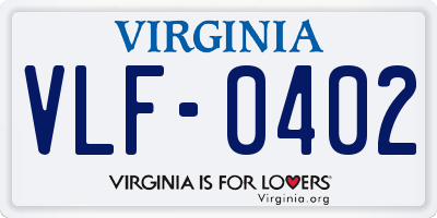 VA license plate VLF0402
