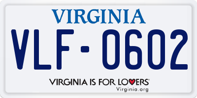 VA license plate VLF0602