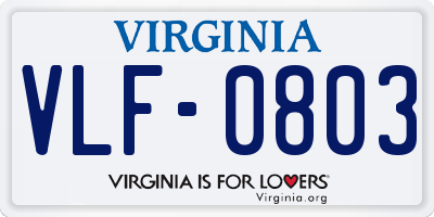VA license plate VLF0803