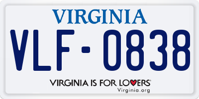 VA license plate VLF0838