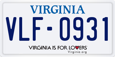 VA license plate VLF0931
