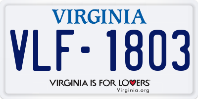 VA license plate VLF1803