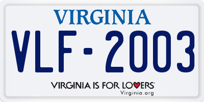VA license plate VLF2003
