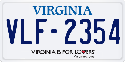 VA license plate VLF2354