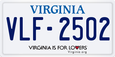 VA license plate VLF2502