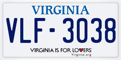VA license plate VLF3038
