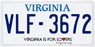 VA license plate VLF3672