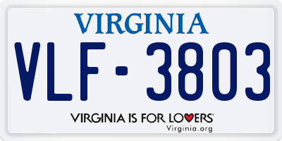 VA license plate VLF3803