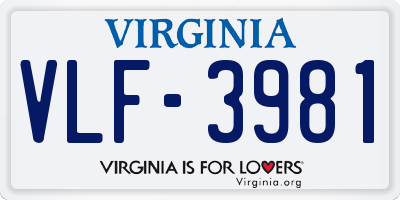 VA license plate VLF3981