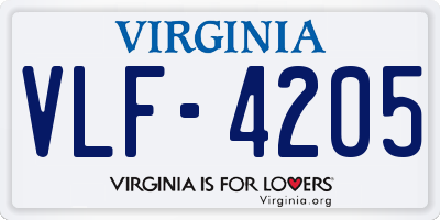 VA license plate VLF4205