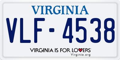 VA license plate VLF4538