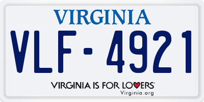 VA license plate VLF4921