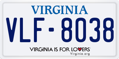 VA license plate VLF8038