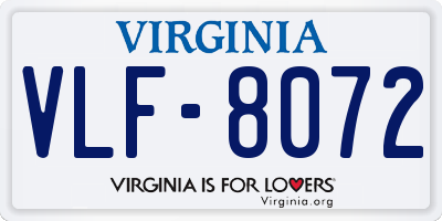 VA license plate VLF8072