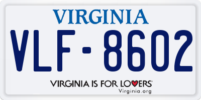 VA license plate VLF8602