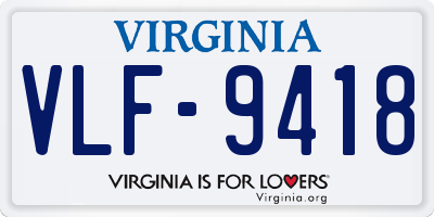VA license plate VLF9418