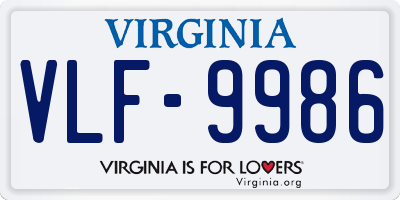 VA license plate VLF9986