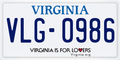 VA license plate VLG0986