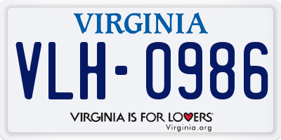 VA license plate VLH0986