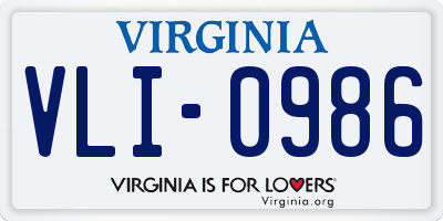 VA license plate VLI0986
