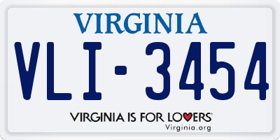 VA license plate VLI3454
