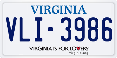 VA license plate VLI3986