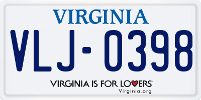 VA license plate VLJ0398